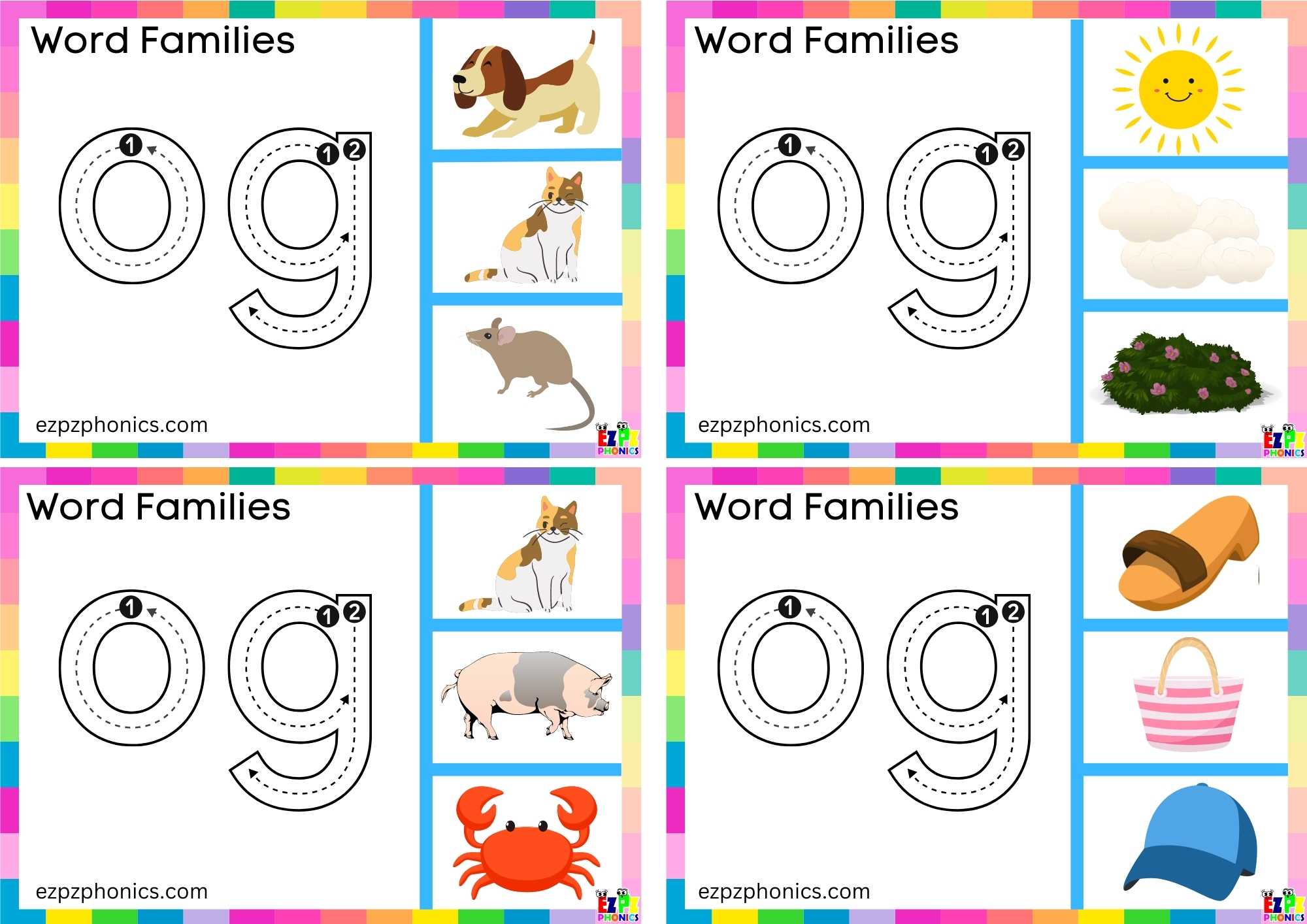 Word Family og Trace the letters and clip the image Clip cards set 2